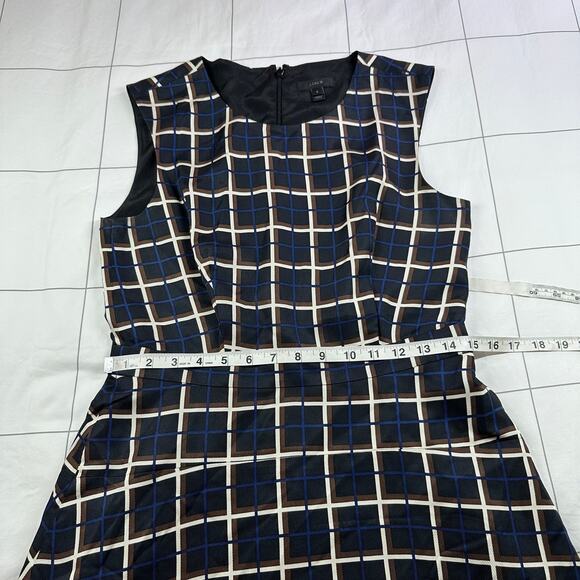J.Crew Dress Womens 6 Black Windowpane Silk Aline Fit Flare Sleeveless Preppy - Picture 8 of 10